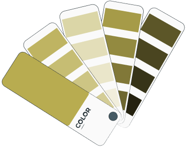 Illustration of a color palette swatch fan, representing brand identity design, color strategy,