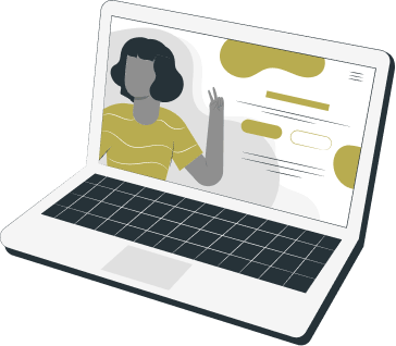 Illustration of a laptop displaying a user profile and content interface, representing digital storytelling, and user experience design